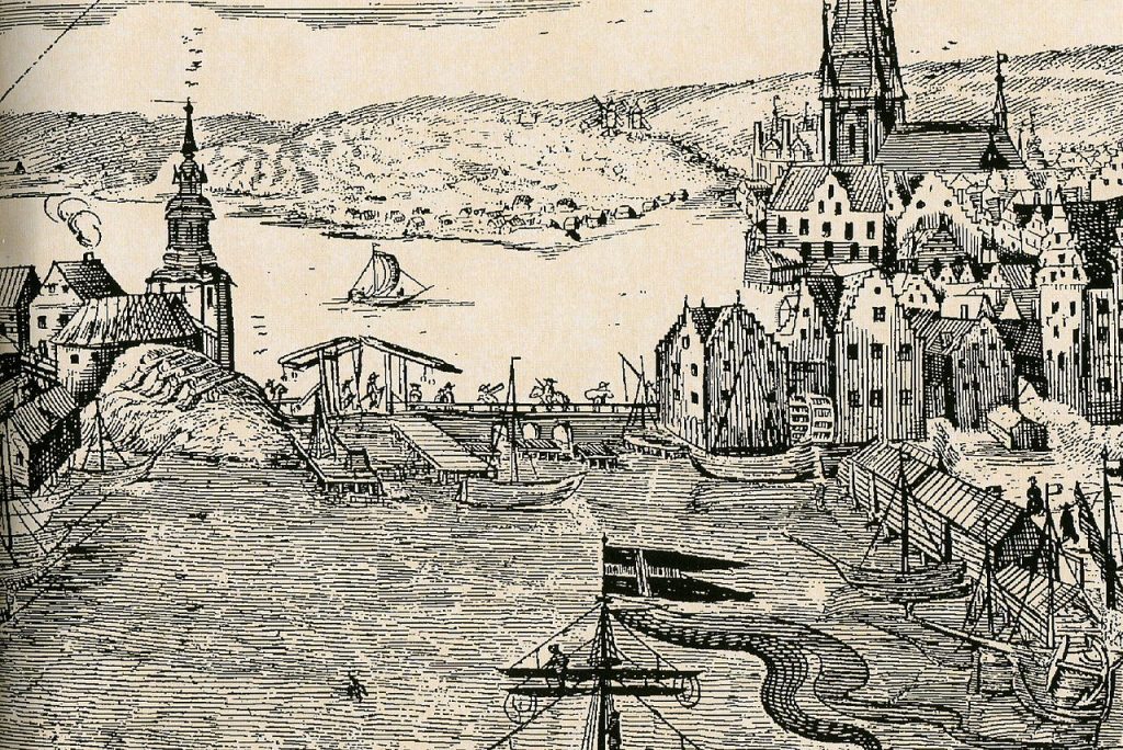 1642年落成的初代水閘。(圖: Wolfgang Hartmann, 1650)